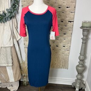 NWT LuLaRoe Julia Navy and Pink Midi t shirt Dress size xS